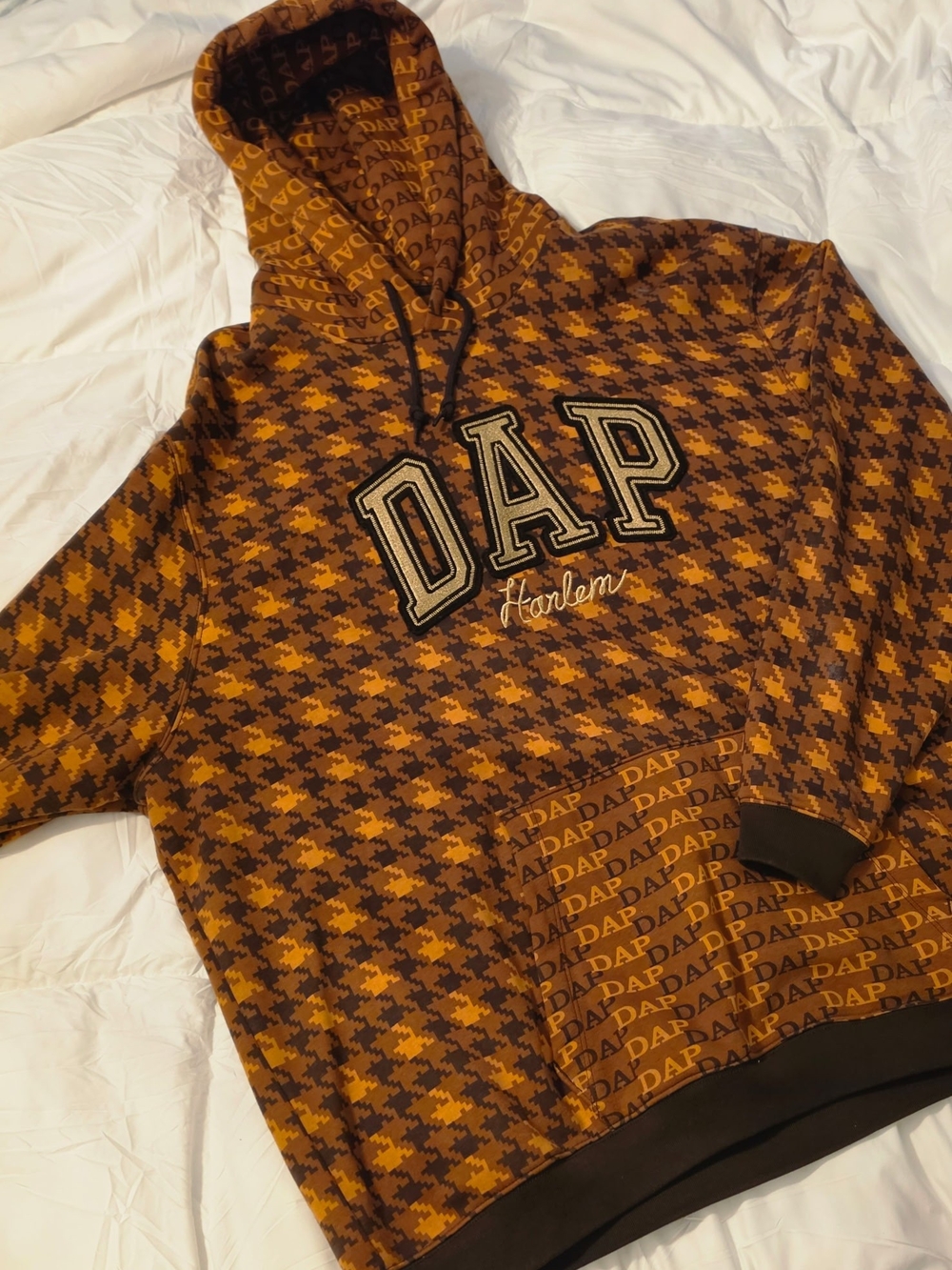 GAP Men’s Brown & Mustard Houndstooth Zip-Up Sweater Hoodie